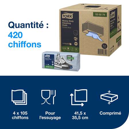 Image de CHIFFON TORK PREMIUM 530 TOP PACK BLEU 4 COLIS      x105FT