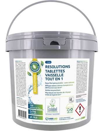 RESOLUTIONS TABLETTES VAISSELLE TOUT EN1 SEAU 2.4KG ECOLABEL