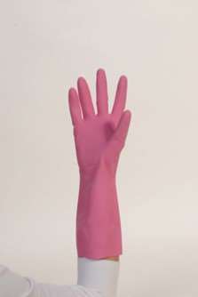 Image de GANT MENAGE LATEX FLOCKE COTON ROSE 30CM 40µ TAILLE 6,5