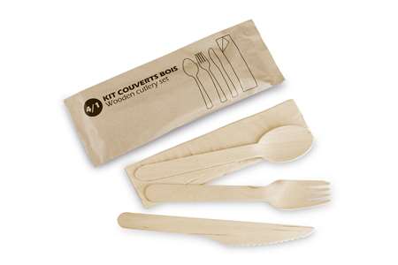 Image de KIT COUVERTS 4/1 (CO+FO+CU+SER) BOIS SACHET PAPIER COLIS 500
